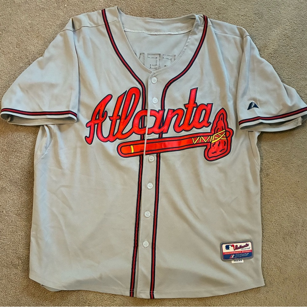 Majestic Atlanta Braves #5 Freddie Freeman Grey Road Jersey Men's 44/L
